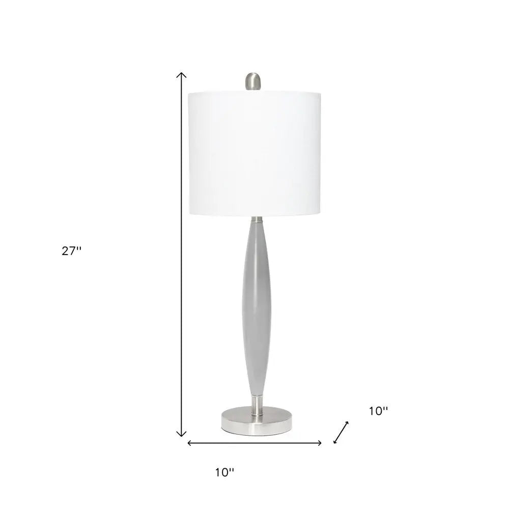 27" Gray And Silver Metal Novelty Table Lamp With White Drum Shade HomeRoots