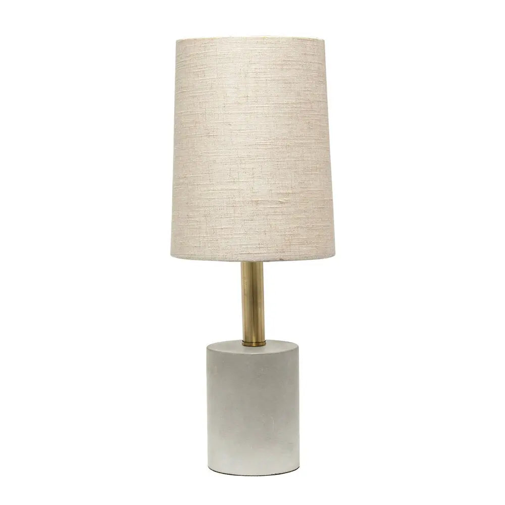 18" Gray And Gold Concrete Table Lamp With Khaki Drum Shade HomeRoots