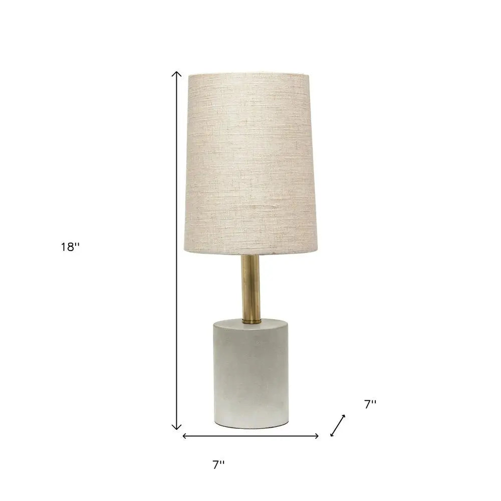 18" Gray And Gold Concrete Table Lamp With Khaki Drum Shade HomeRoots