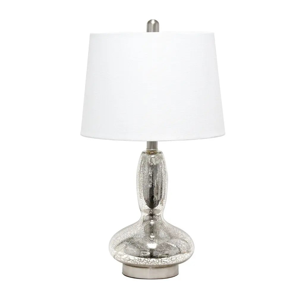 23" Clear And Silver Glass And Metal Novelty Table Lamp With White Drum Shade HomeRoots
