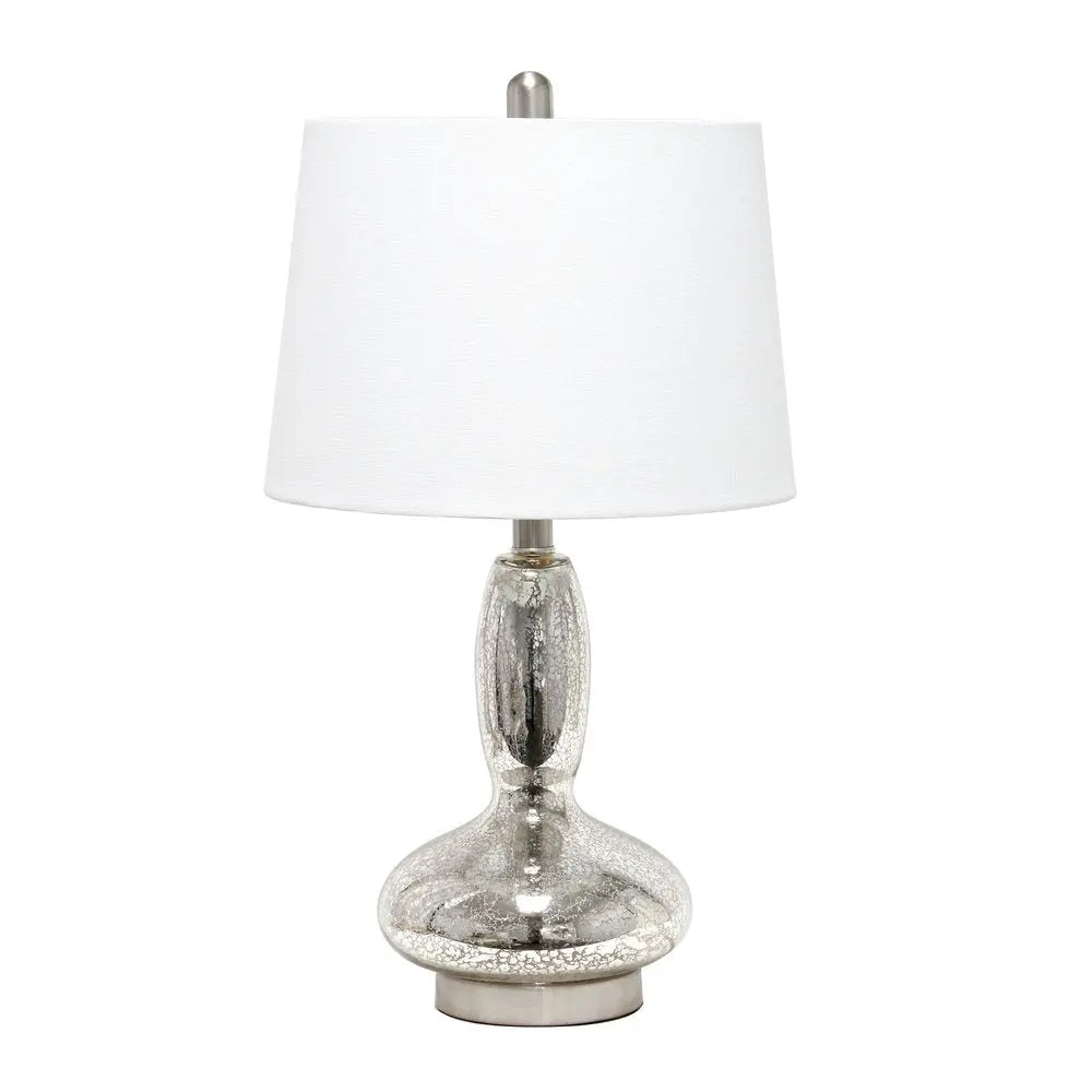 23" Clear And Silver Glass And Metal Novelty Table Lamp With White Drum Shade HomeRoots