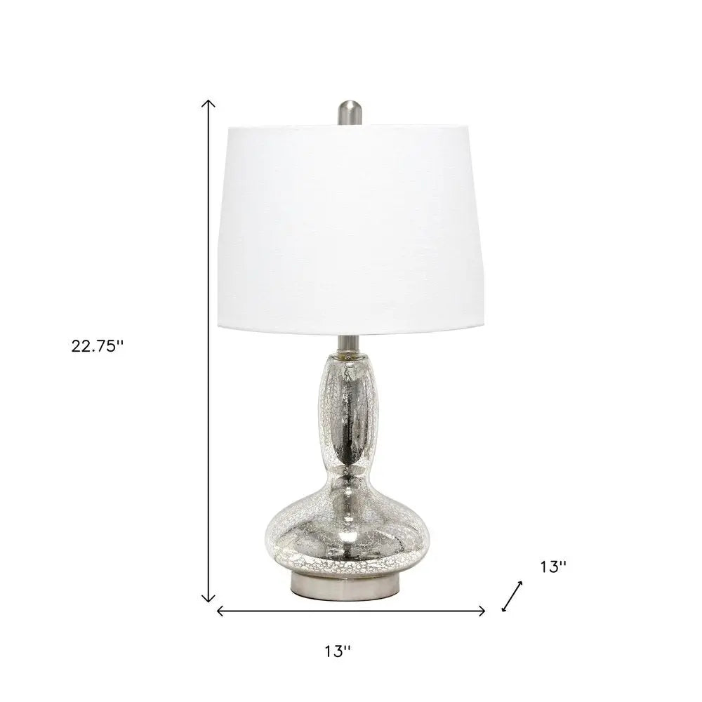 23" Clear And Silver Glass And Metal Novelty Table Lamp With White Drum Shade HomeRoots