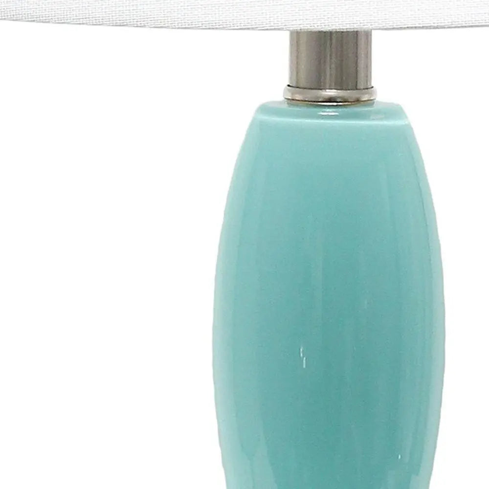 23" Light Blue And Silver Glass And Metal Novelty Table Lamp With White Drum Shade HomeRoots