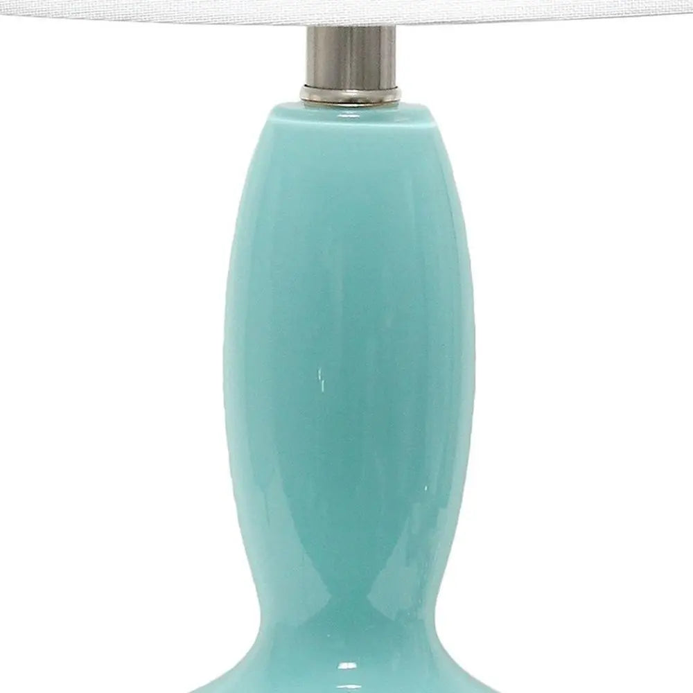 23" Light Blue And Silver Glass And Metal Novelty Table Lamp With White Drum Shade HomeRoots