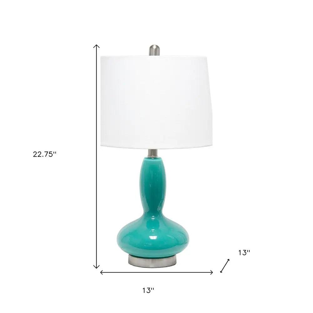 23" Teal Blue And Silver Glass And Metal Novelty Table Lamp With White Drum Shade HomeRoots