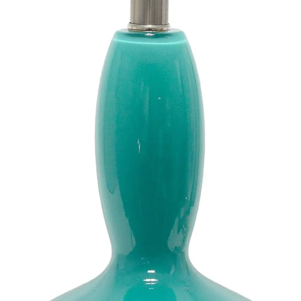 23" Teal Blue And Silver Glass And Metal Novelty Table Lamp With White Drum Shade HomeRoots
