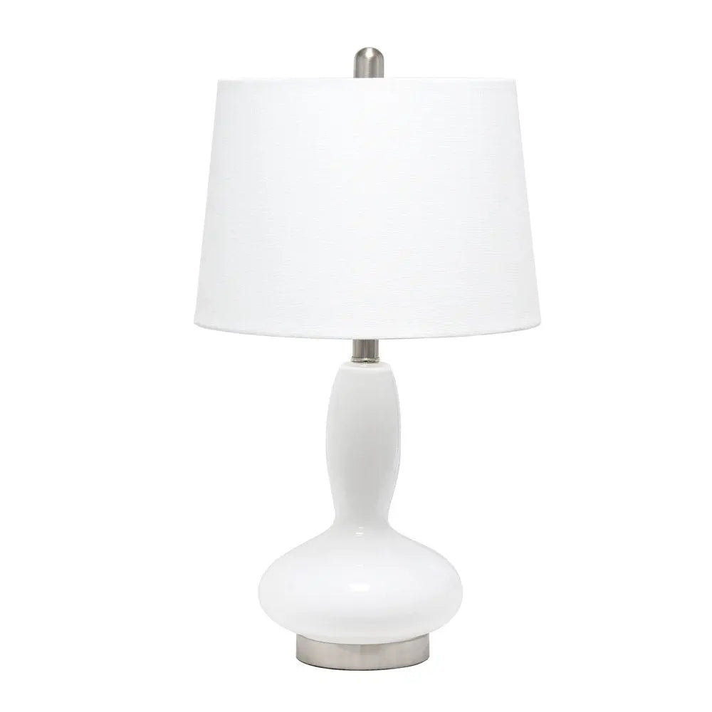 23" White Glass Gourd Table Lamp With White Drum Shade HomeRoots