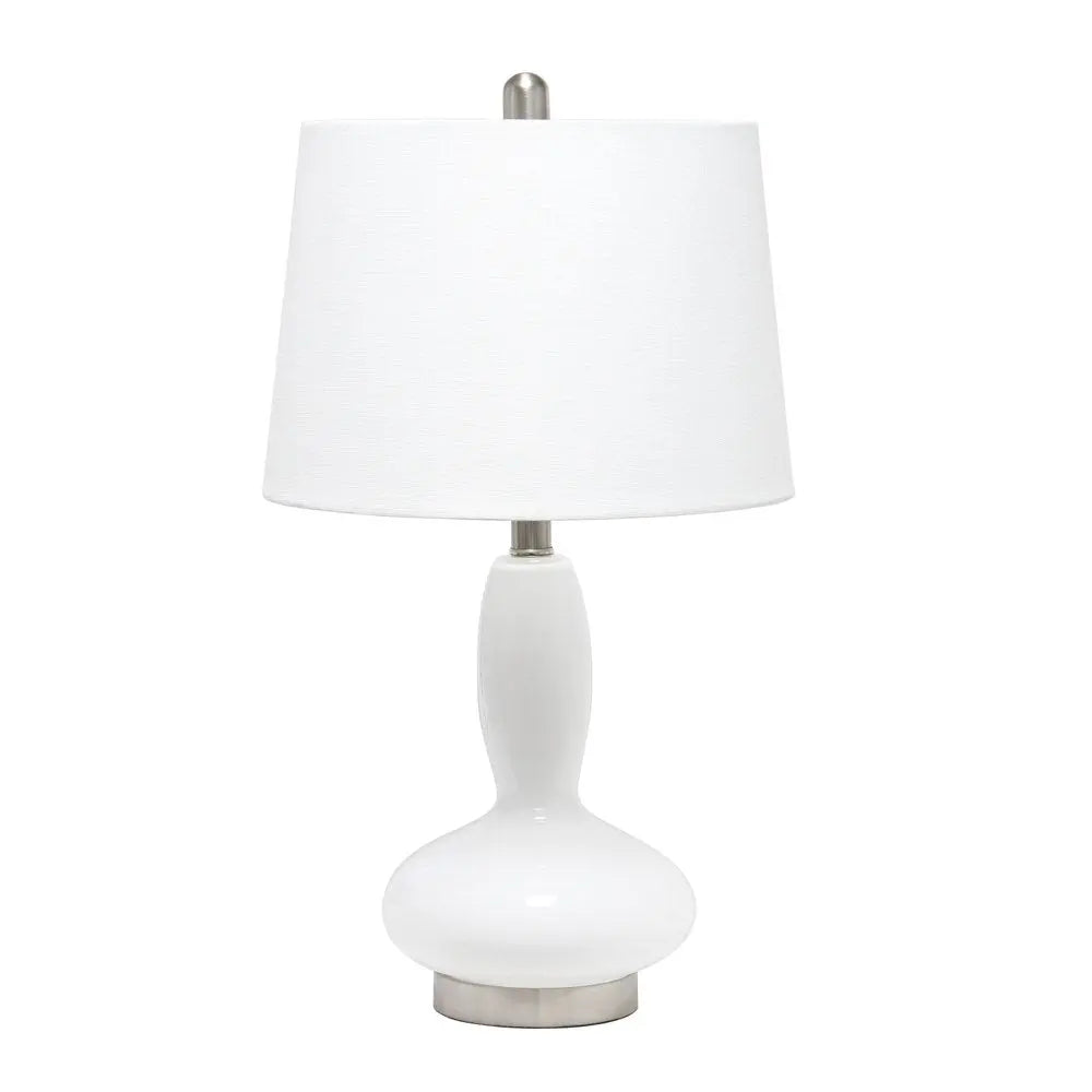 23" White Glass Gourd Table Lamp With White Drum Shade HomeRoots