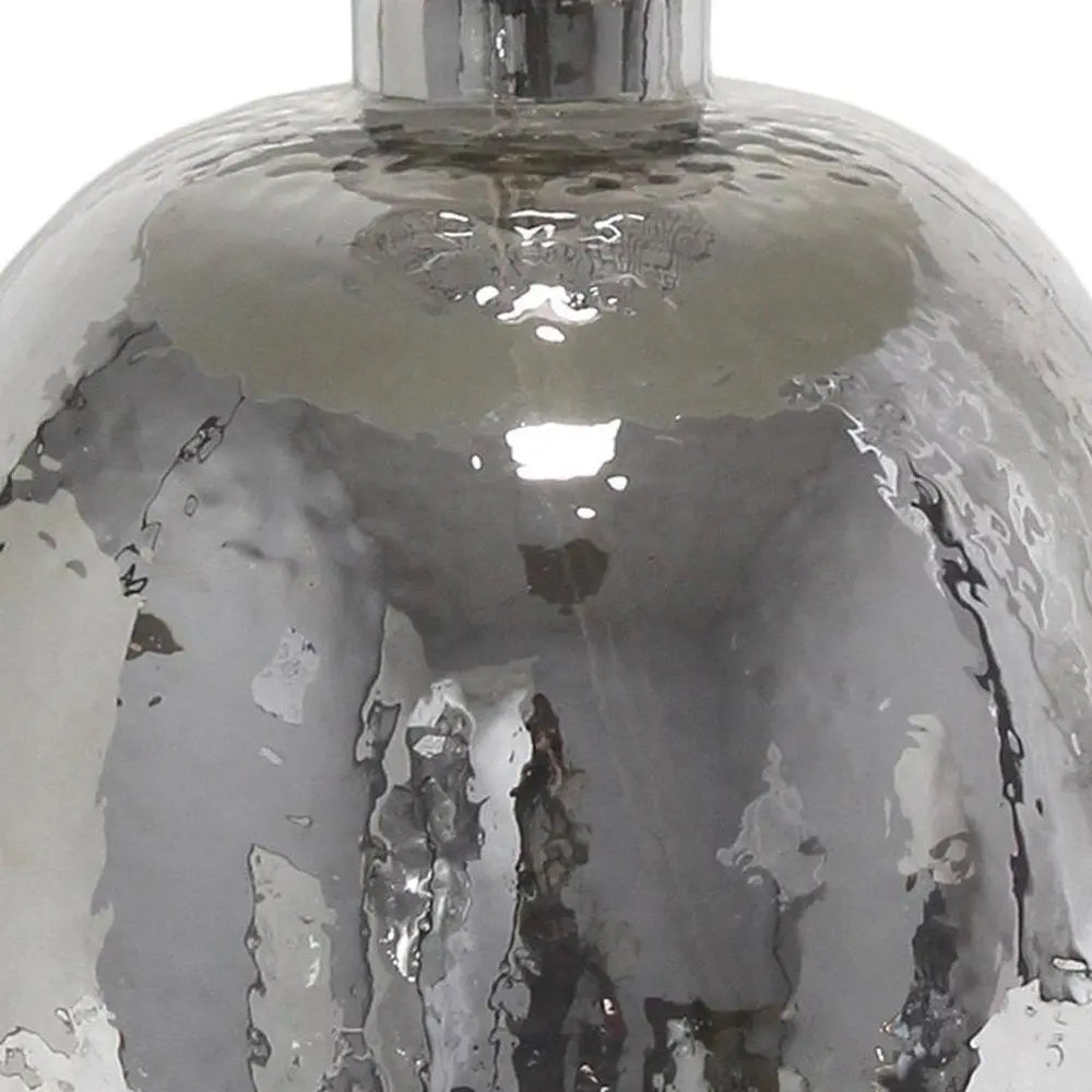 20" Silver Glass Round Table Lamp With Light Gray Drum Shade HomeRoots