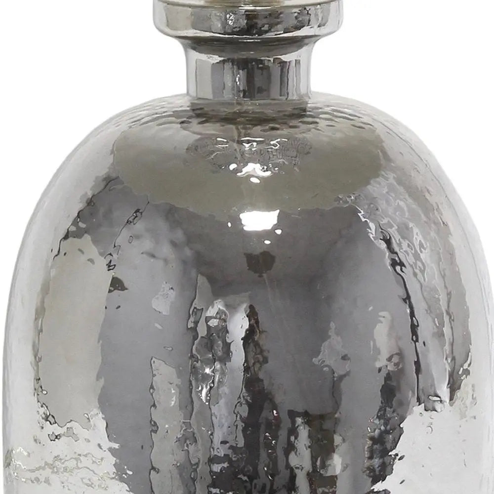 20" Silver Glass Round Table Lamp With Light Gray Drum Shade HomeRoots