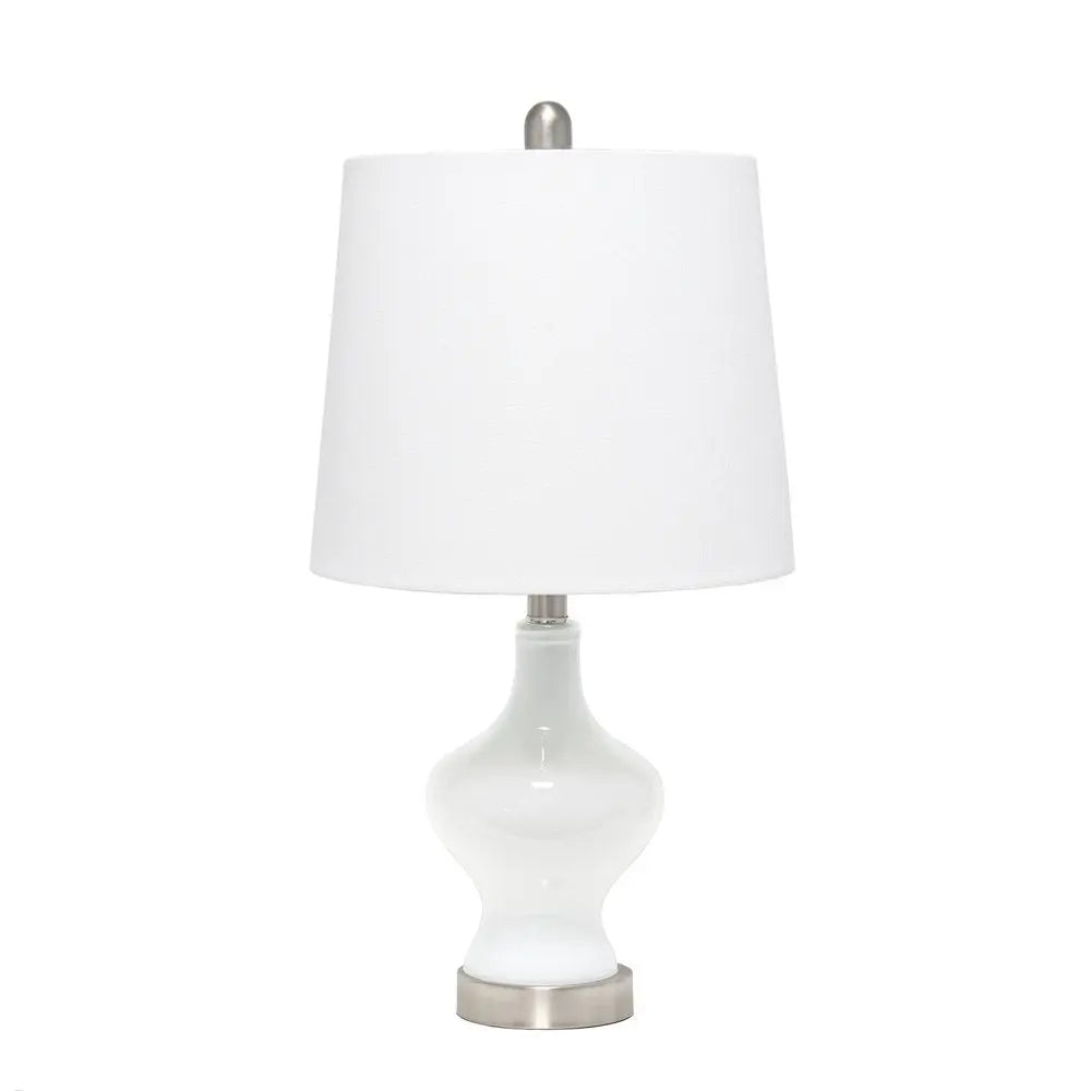 23" White And Silver Glass Gourd Table Lamp With White Drum Shade HomeRoots