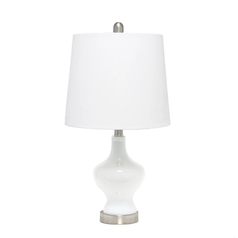 23" White And Silver Glass Gourd Table Lamp With White Drum Shade HomeRoots