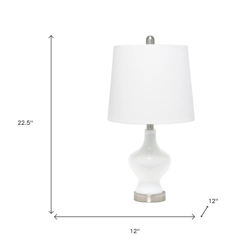 23" White And Silver Glass Gourd Table Lamp With White Drum Shade HomeRoots