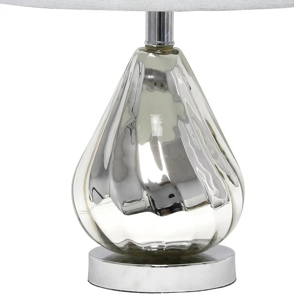 21" Silver Glass And Metal Scalloped Table Lamp With Gray Drum Shade HomeRoots
