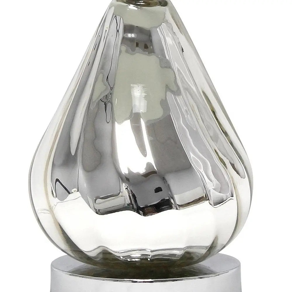 21" Silver Glass And Metal Scalloped Table Lamp With Gray Drum Shade HomeRoots