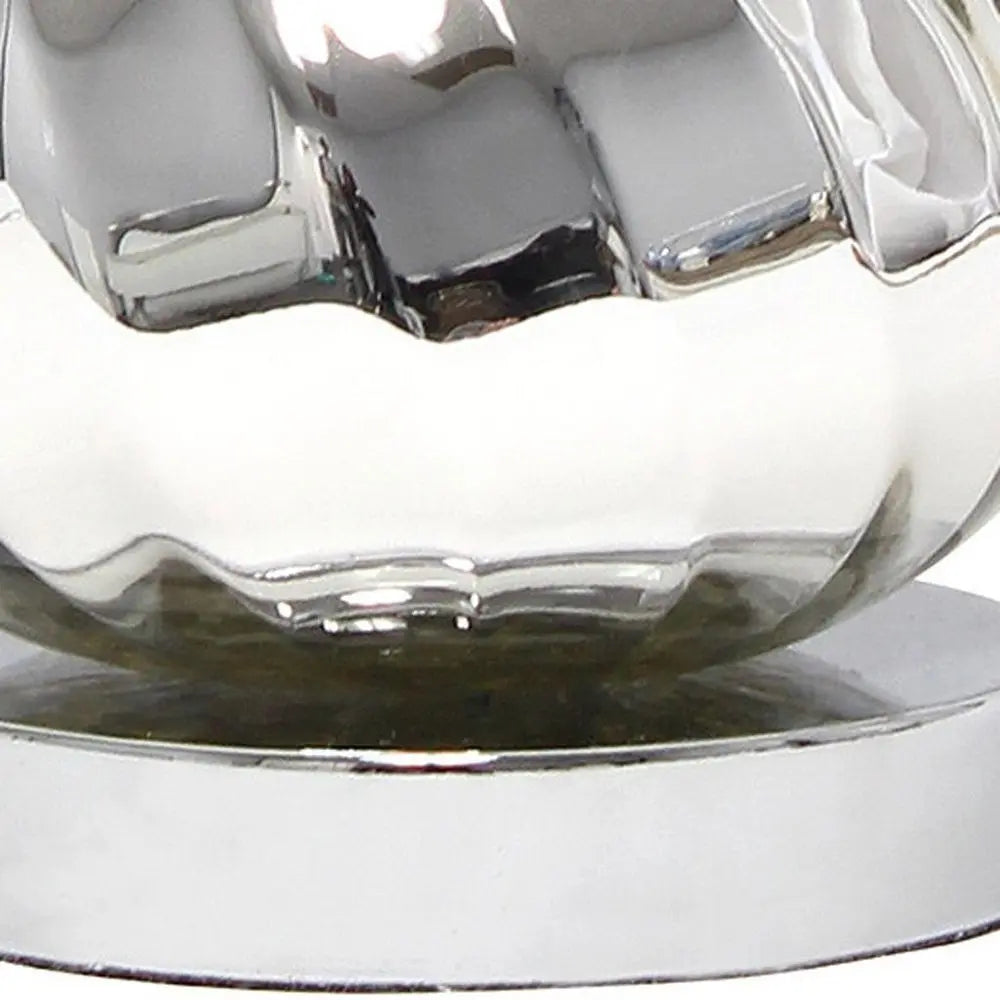 21" Silver Glass And Metal Round Scalloped Table Lamp With White Drum Shade HomeRoots