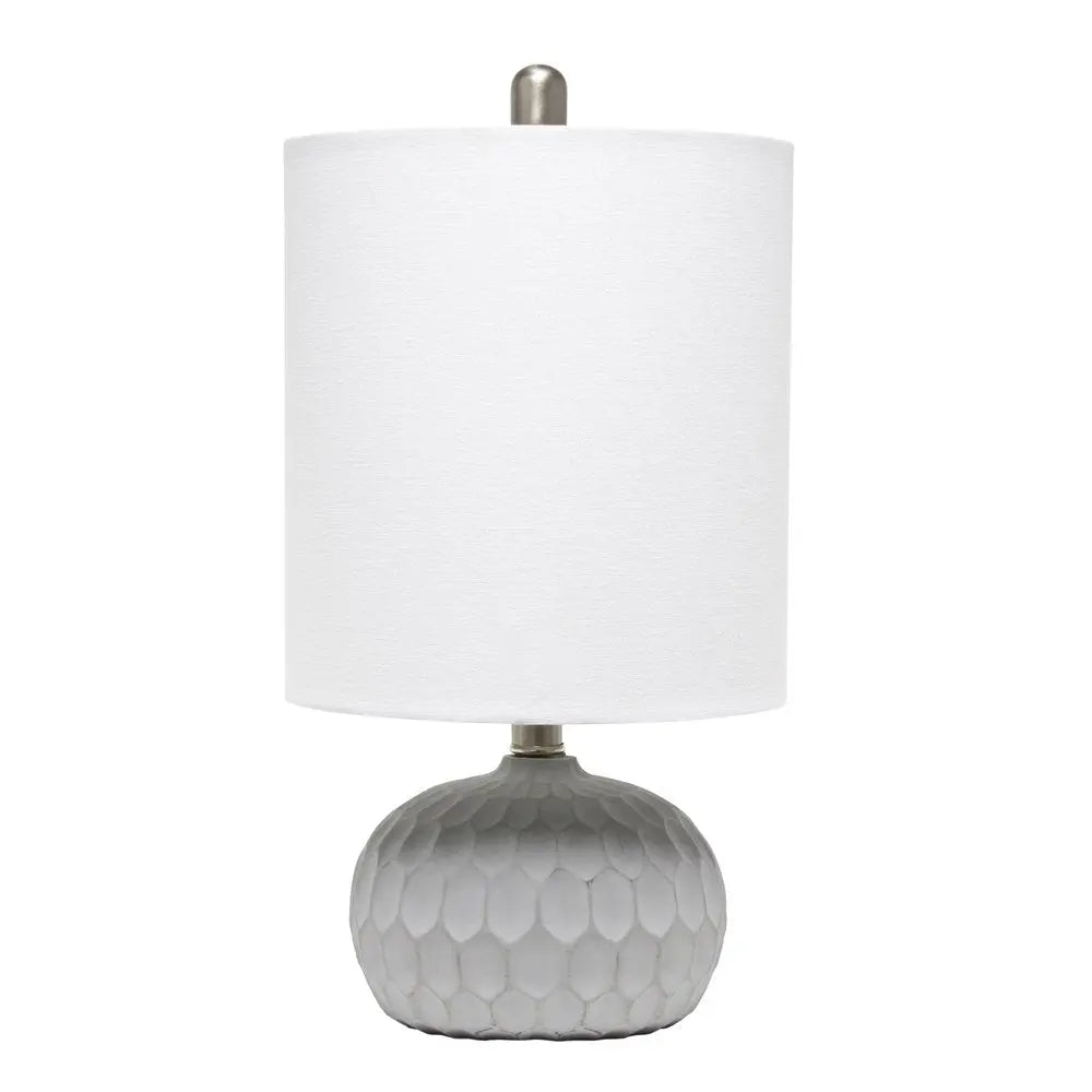 19" Gray Concrete Geometric Table Lamp With White Drum Shade HomeRoots