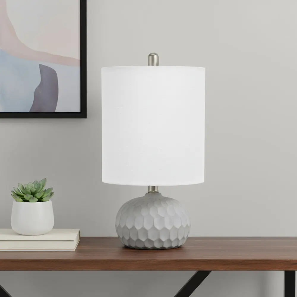 19" Gray Concrete Geometric Table Lamp With White Drum Shade HomeRoots