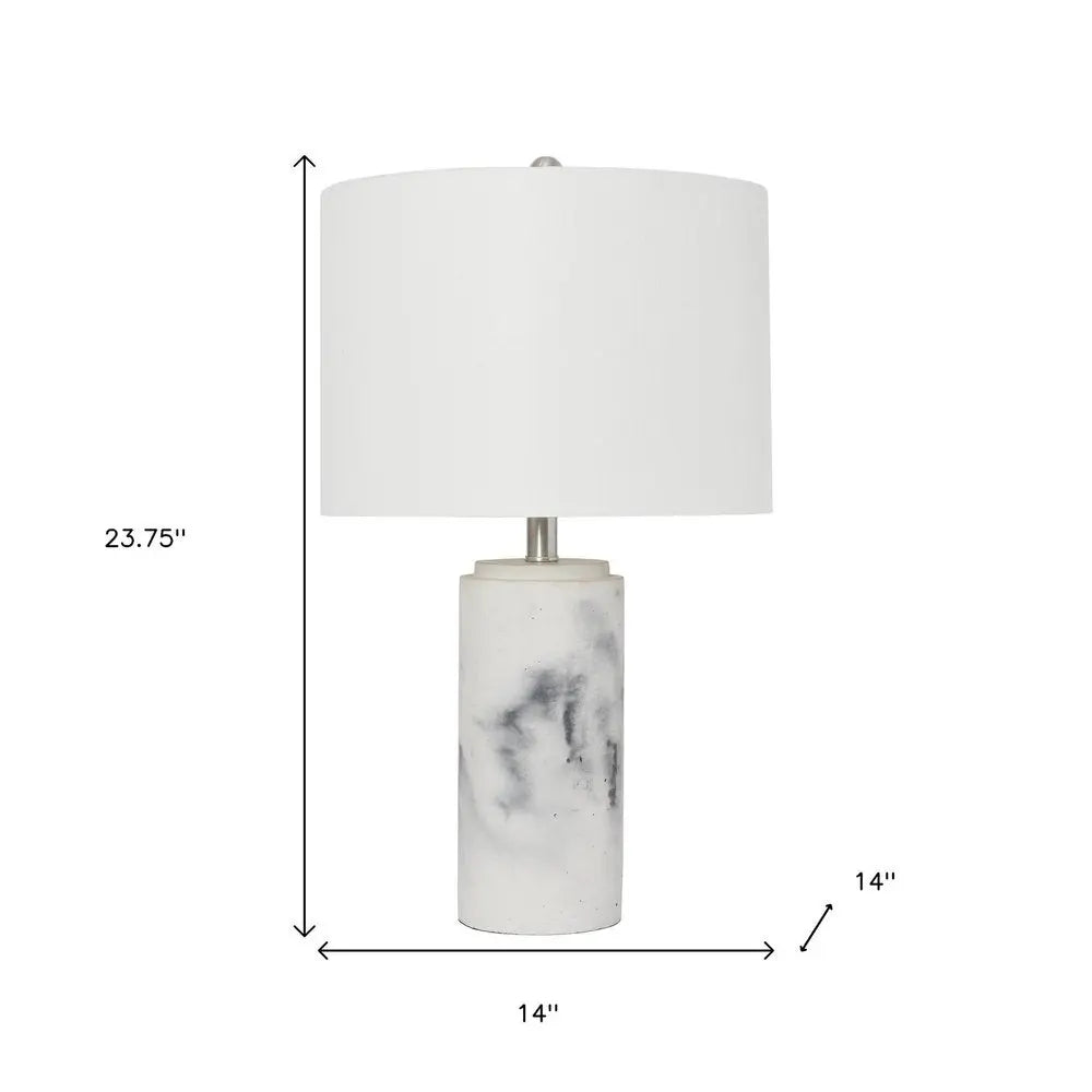24" White And Black Faux Marble Concrete Table Lamp With White Drum Shade HomeRoots