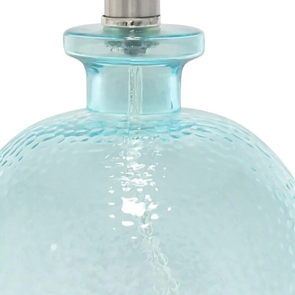 20" Blue Glass Round Table Lamp With White Drum Shade HomeRoots