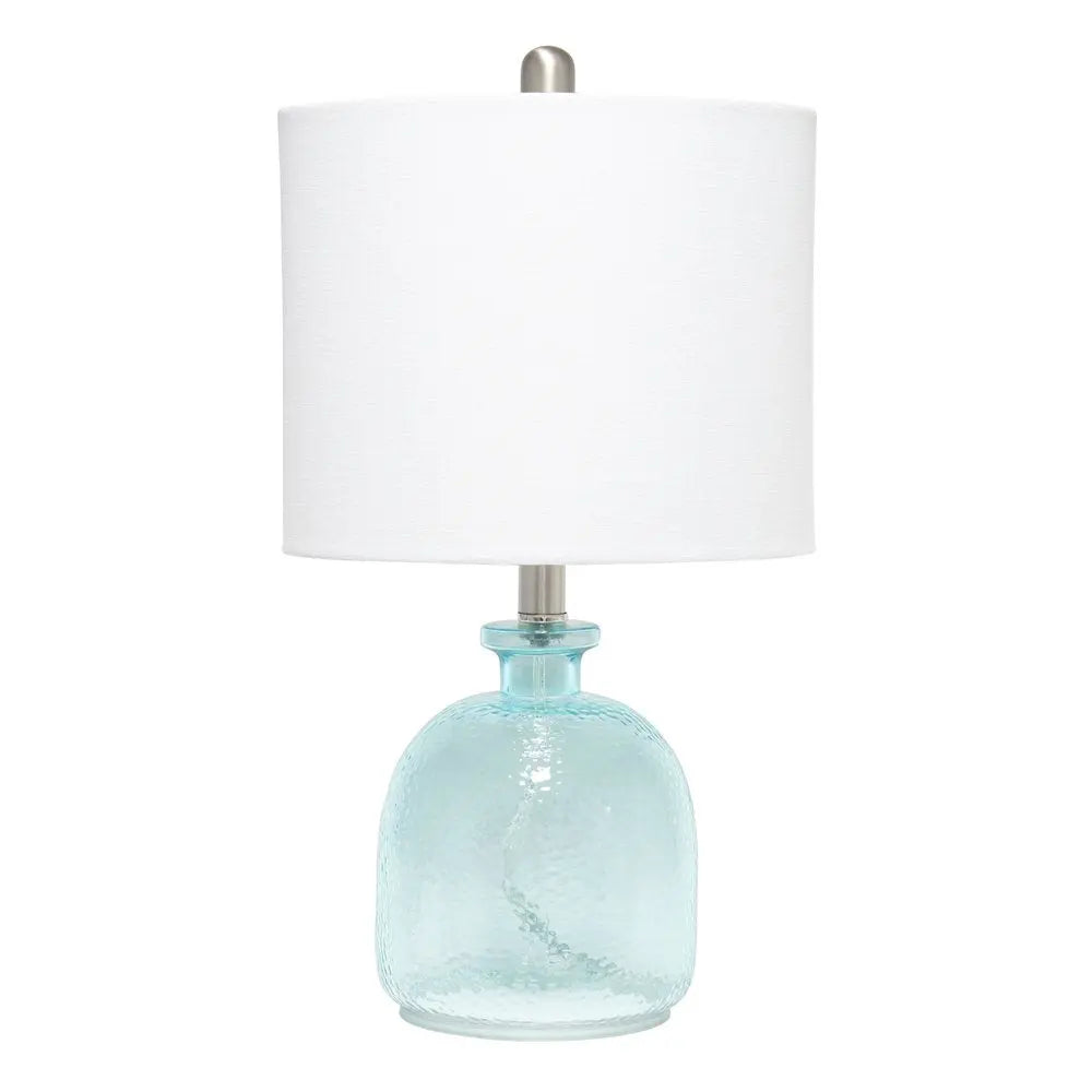 20" Blue Glass Round Table Lamp With White Drum Shade HomeRoots