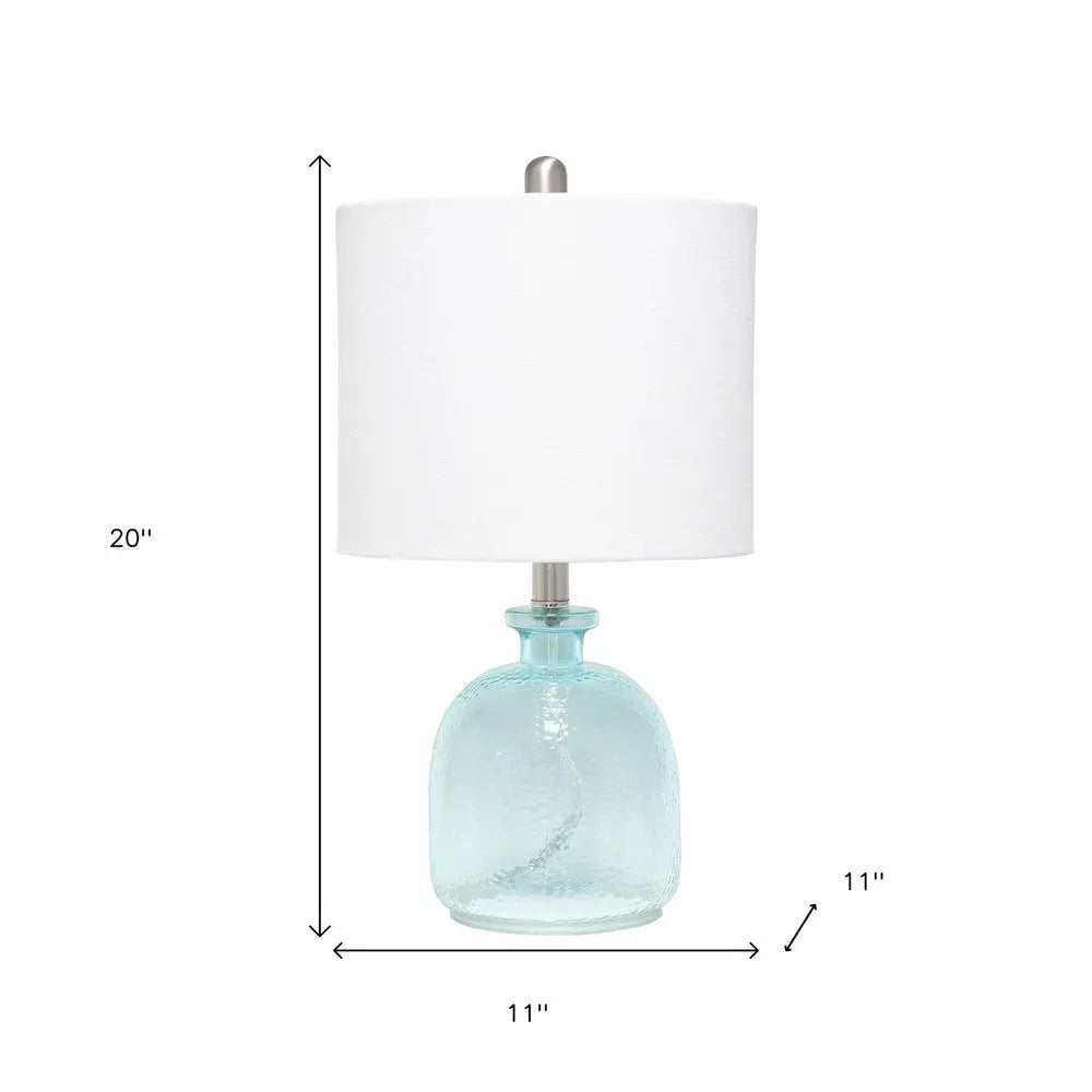 20" Blue Glass Round Table Lamp With White Drum Shade HomeRoots