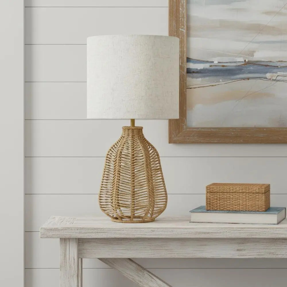 21" Light Brown Table Lamp With Beige Drum Shade HomeRoots