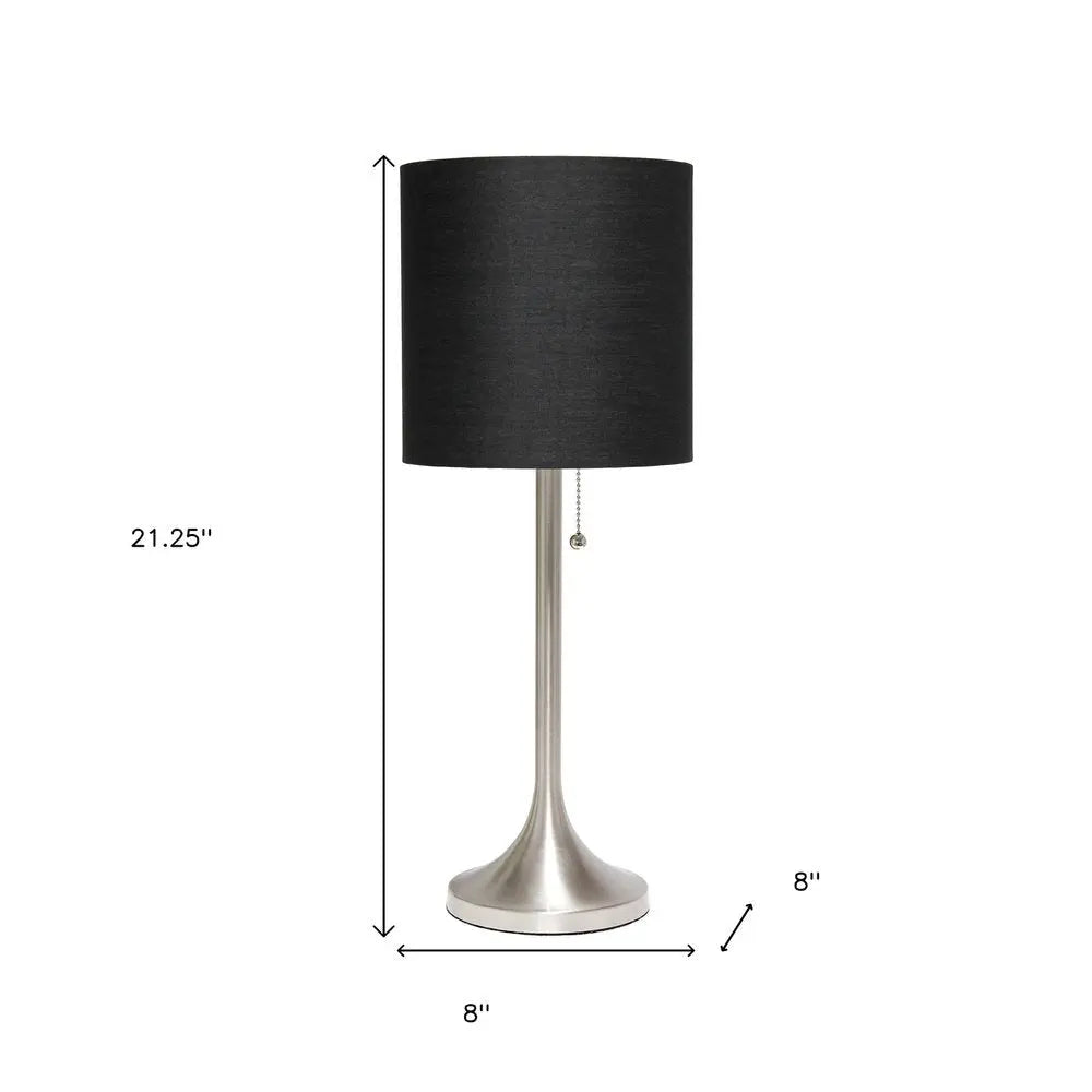 21" Nickel Metal Table Lamp With Black Drum Shade HomeRoots