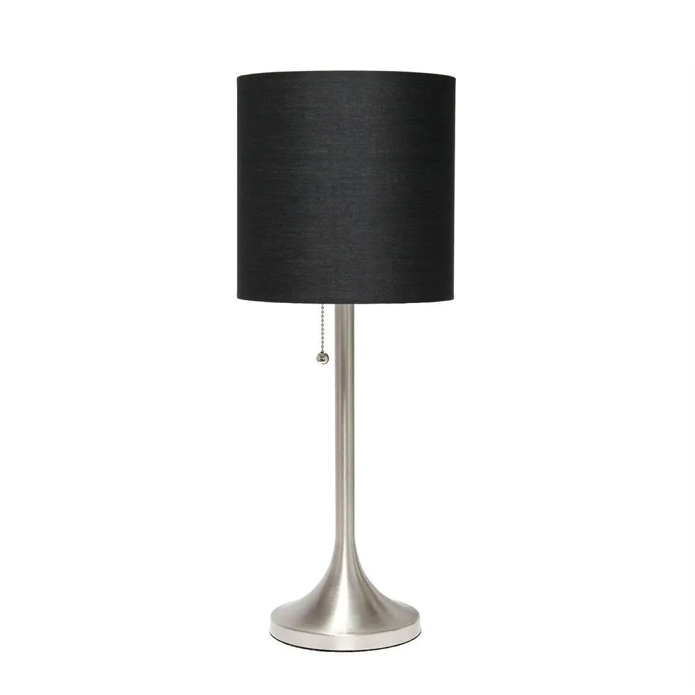 21" Nickel Metal Table Lamp With Black Drum Shade HomeRoots