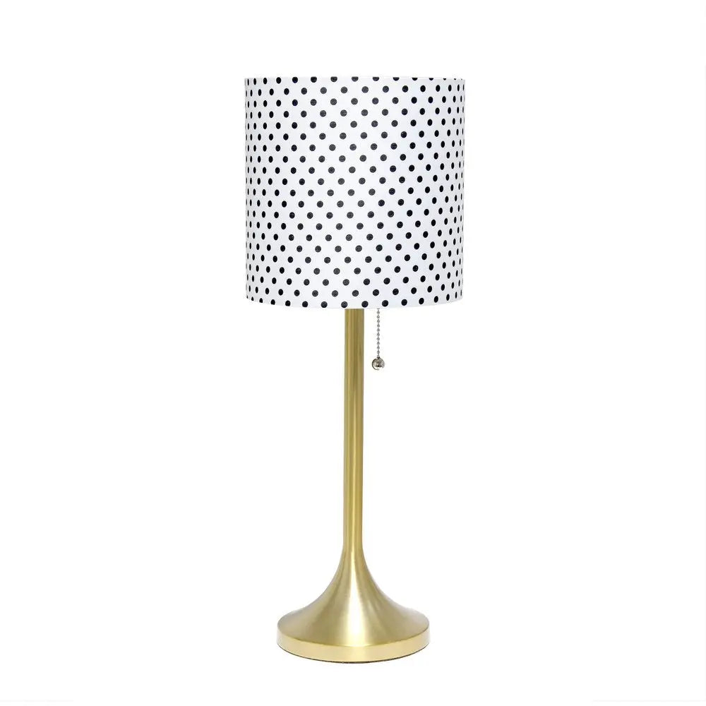 21" Gold Metal Table Lamp With Polka Dots Fabric Drum Shade HomeRoots