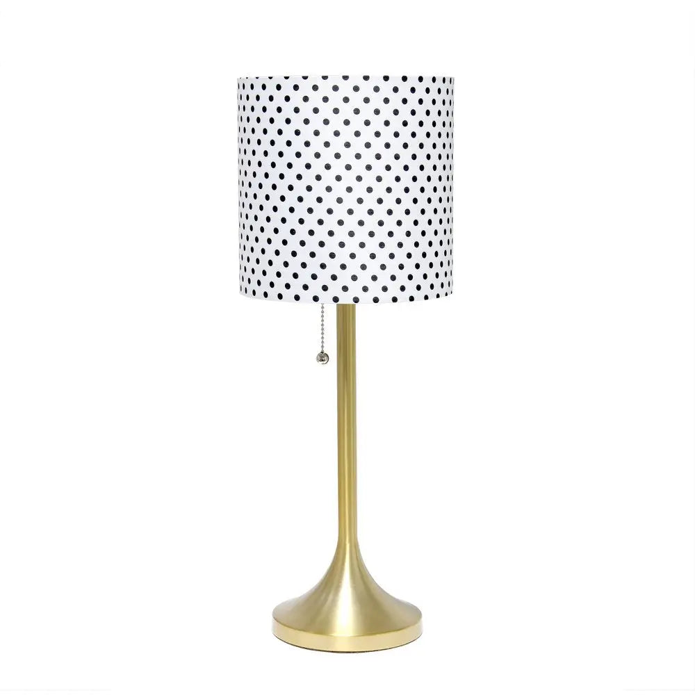 21" Gold Metal Table Lamp With Polka Dots Fabric Drum Shade HomeRoots