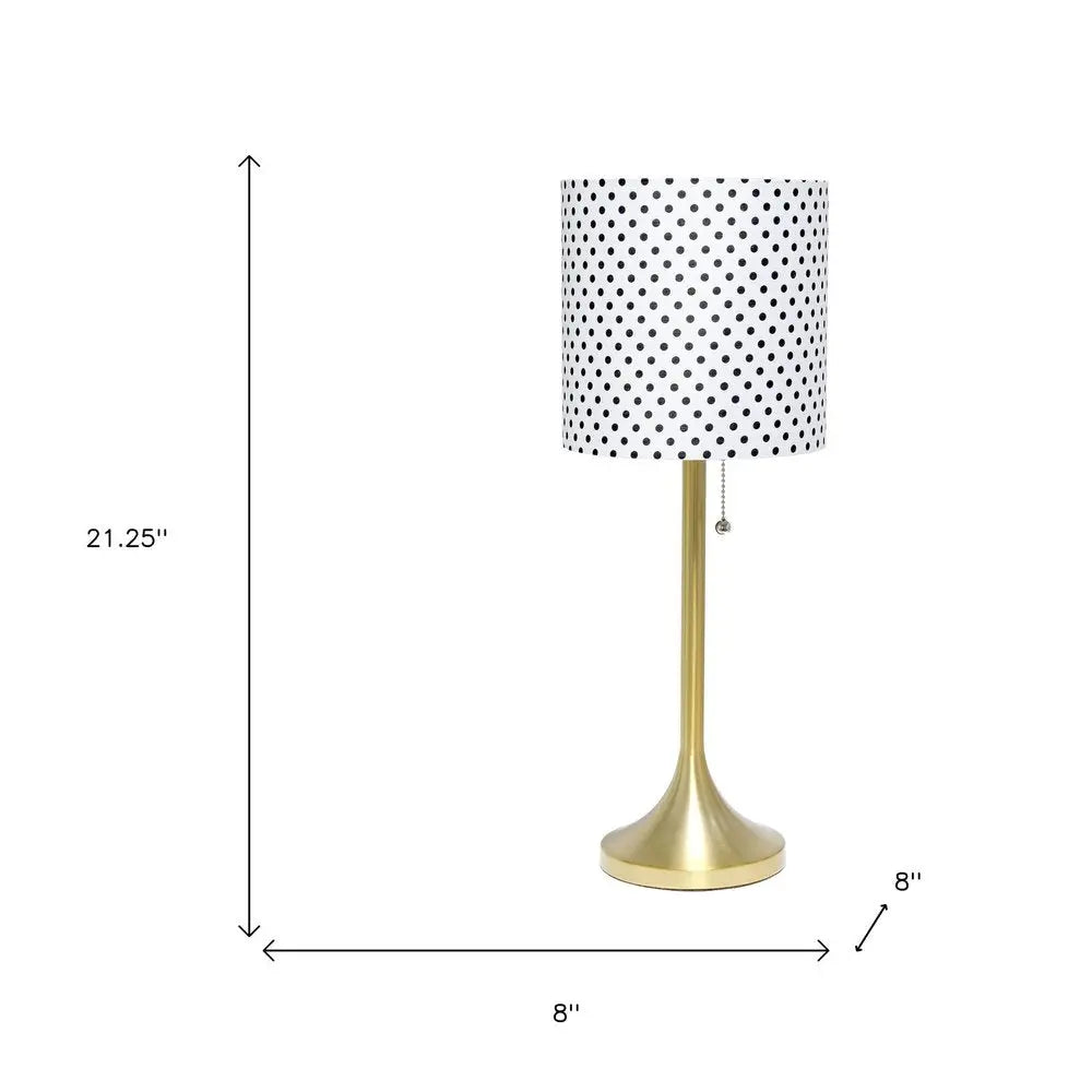 21" Gold Metal Table Lamp With Polka Dots Fabric Drum Shade HomeRoots