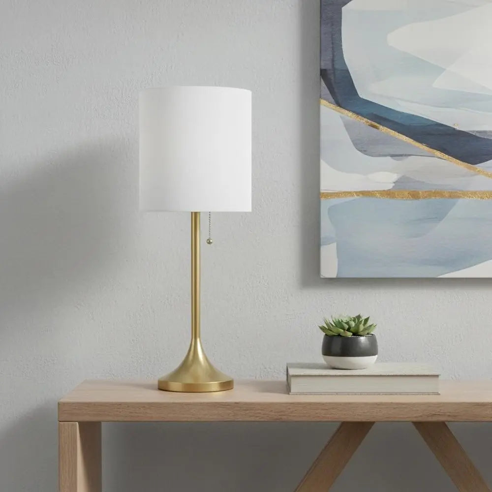 21" Gold Metal Table Lamp With White Drum Shade HomeRoots