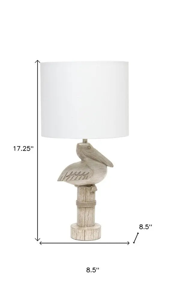 17" Beige Geometric Table Lamp With White Drum Shade HomeRoots
