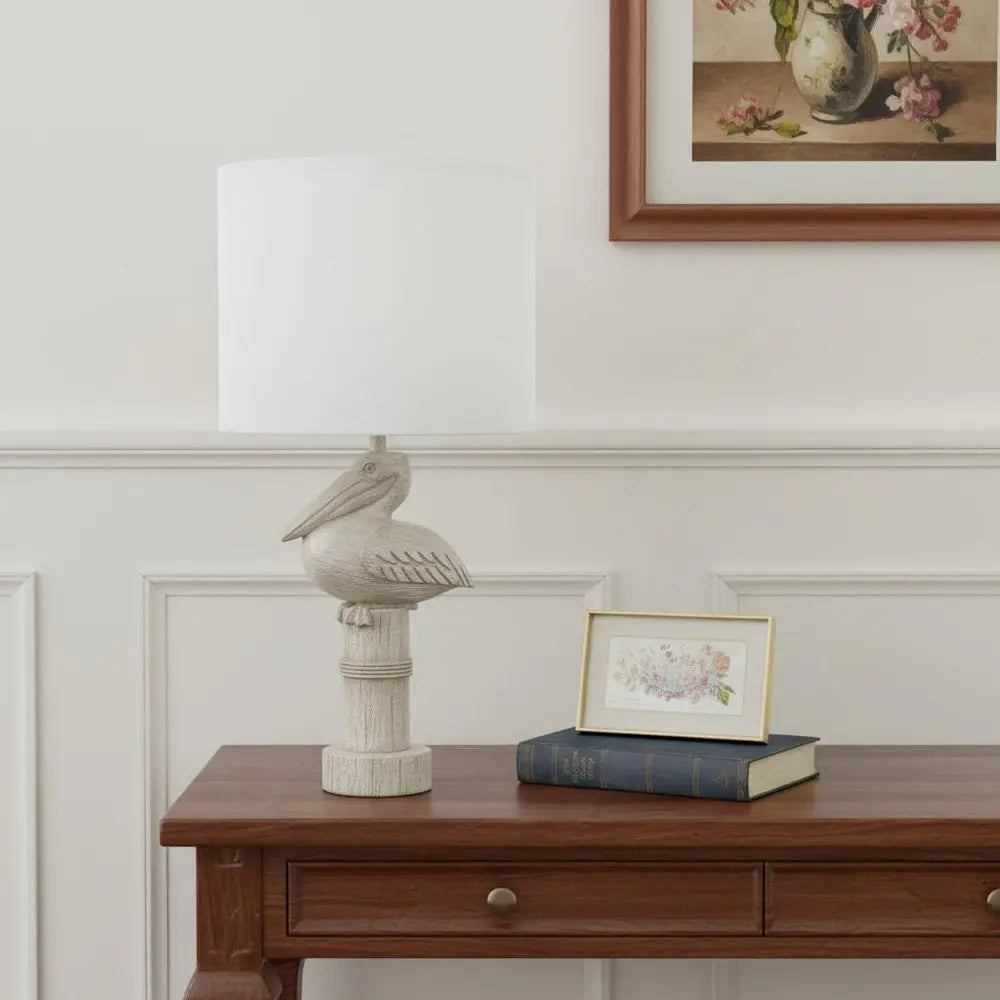 17" Beige Geometric Table Lamp With White Drum Shade HomeRoots