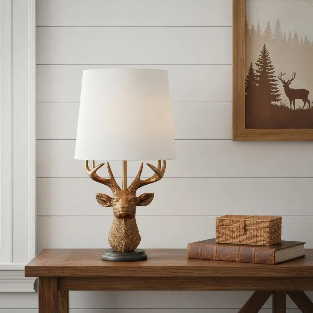 17" Copper Geometric Table Lamp With White Drum Shade HomeRoots