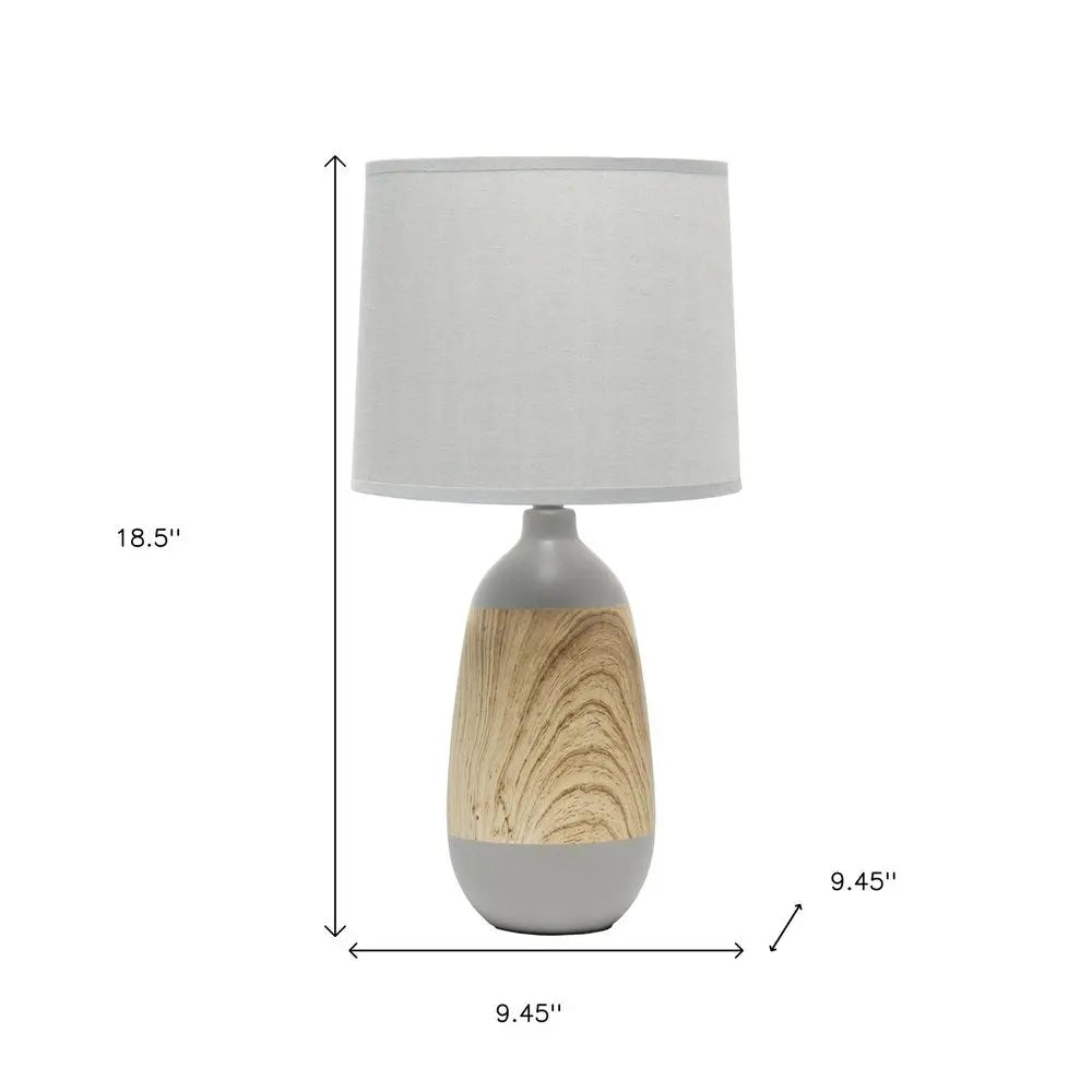 19" Gray And Oak Oblong Ceramic Table Lamp With Drum Shade HomeRoots