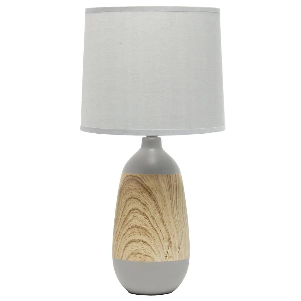 19" Gray And Oak Oblong Ceramic Table Lamp With Drum Shade HomeRoots
