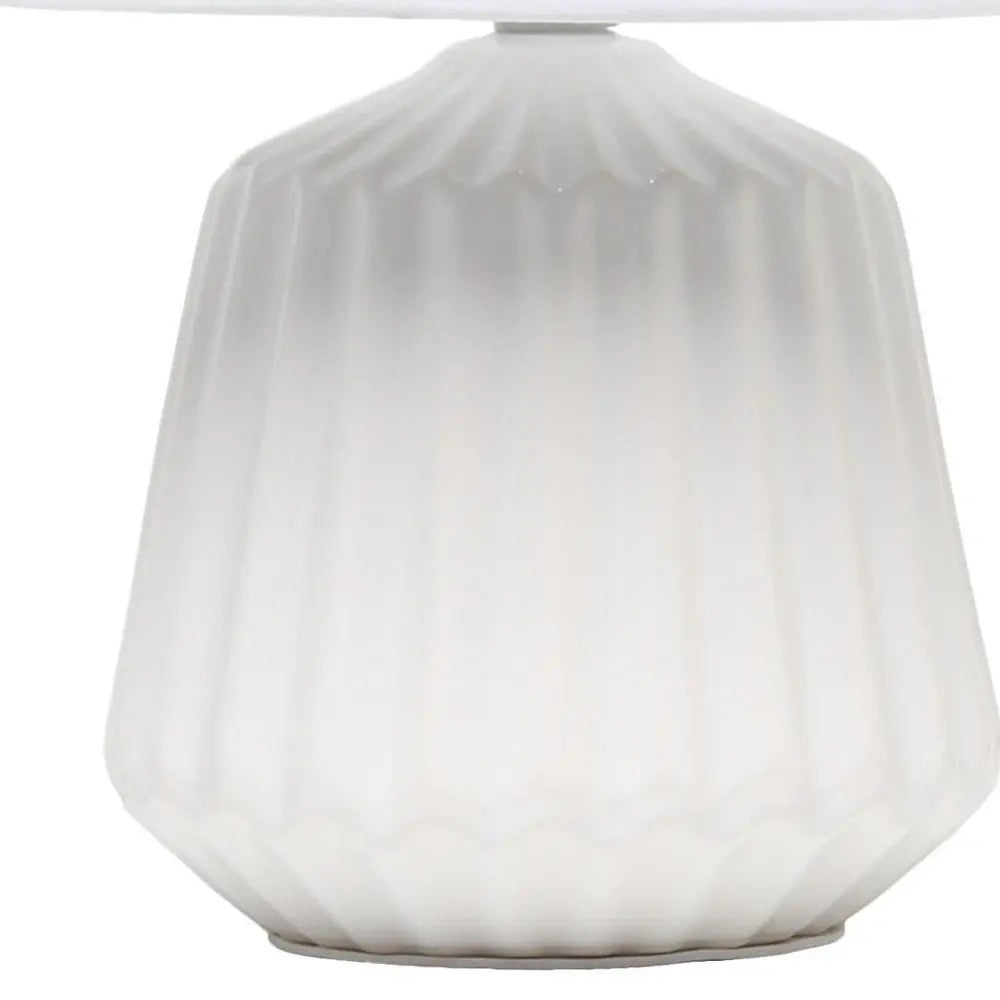 11" Off White Ceramic Round Table Lamp With White Drum Shade HomeRoots