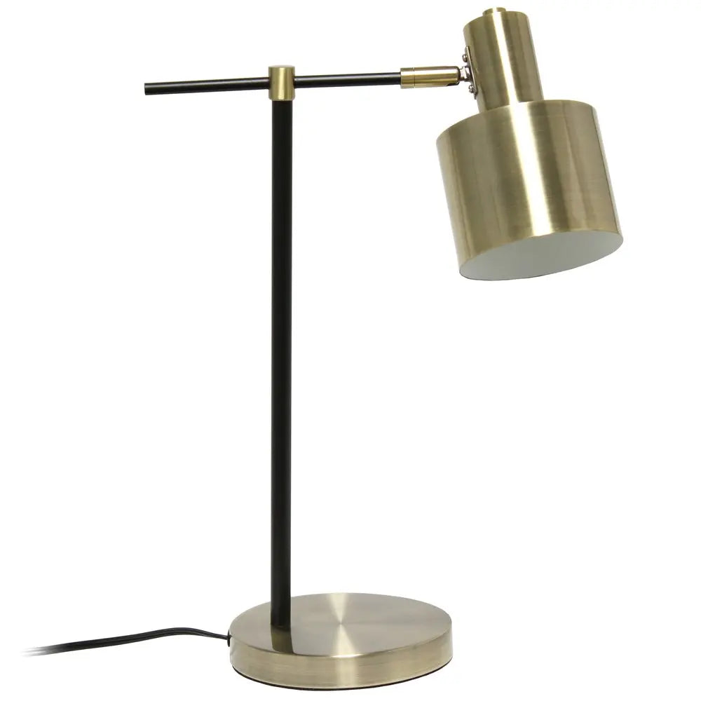 22" Antiqued Brass And Black Metal Table Lamp With Antiqued Brass Globe Shade HomeRoots