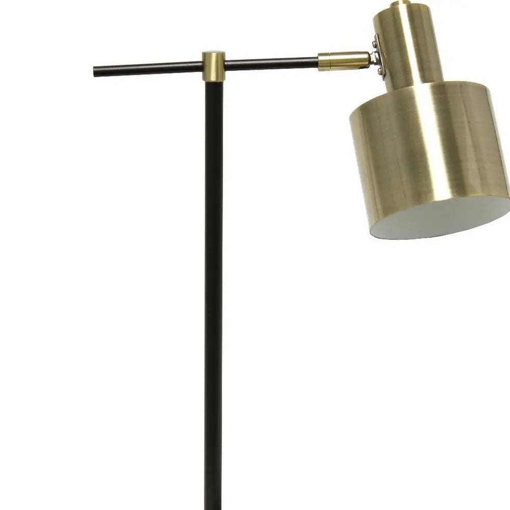 22" Antiqued Brass And Black Metal Table Lamp With Antiqued Brass Globe Shade HomeRoots