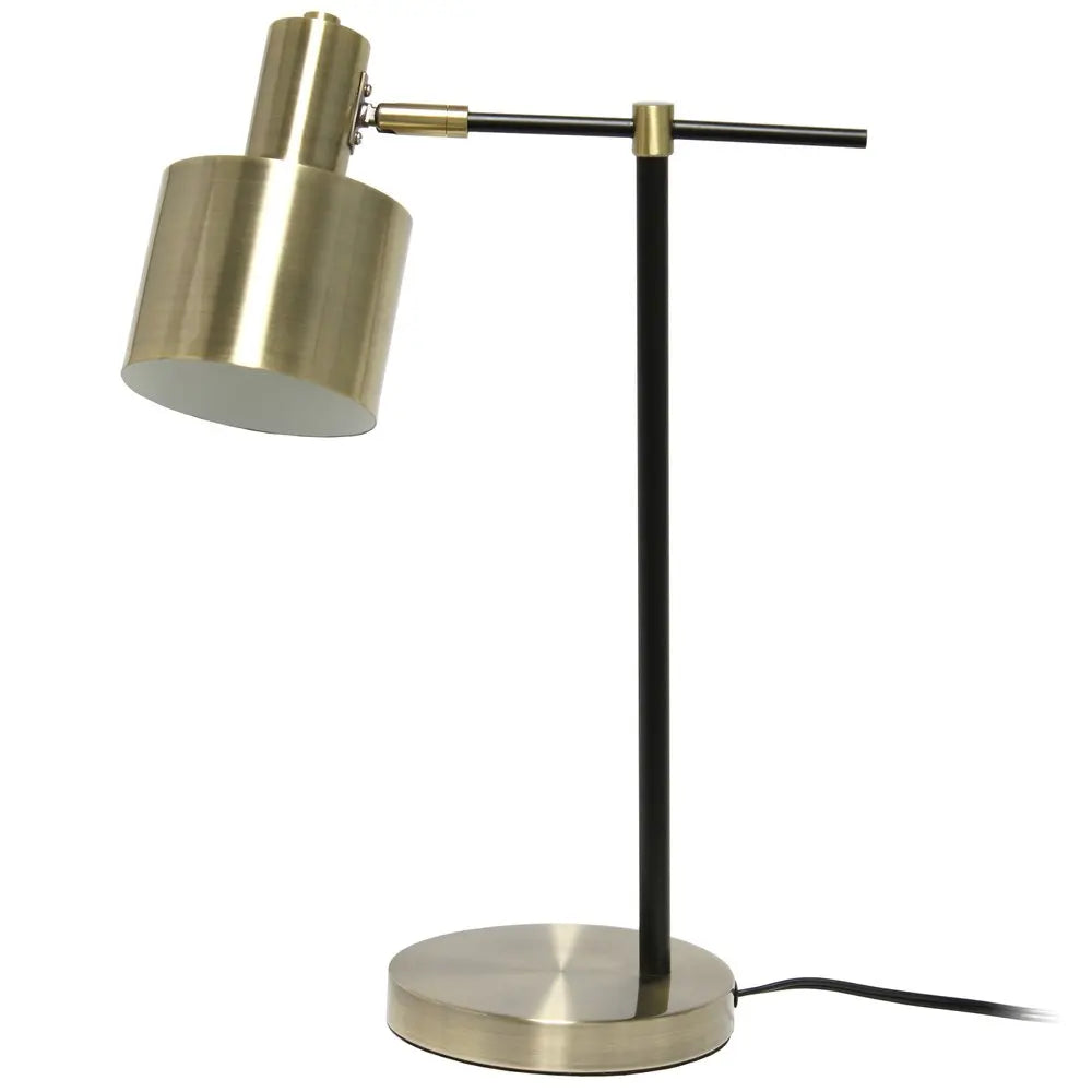 22" Antiqued Brass And Black Metal Table Lamp With Antiqued Brass Globe Shade HomeRoots