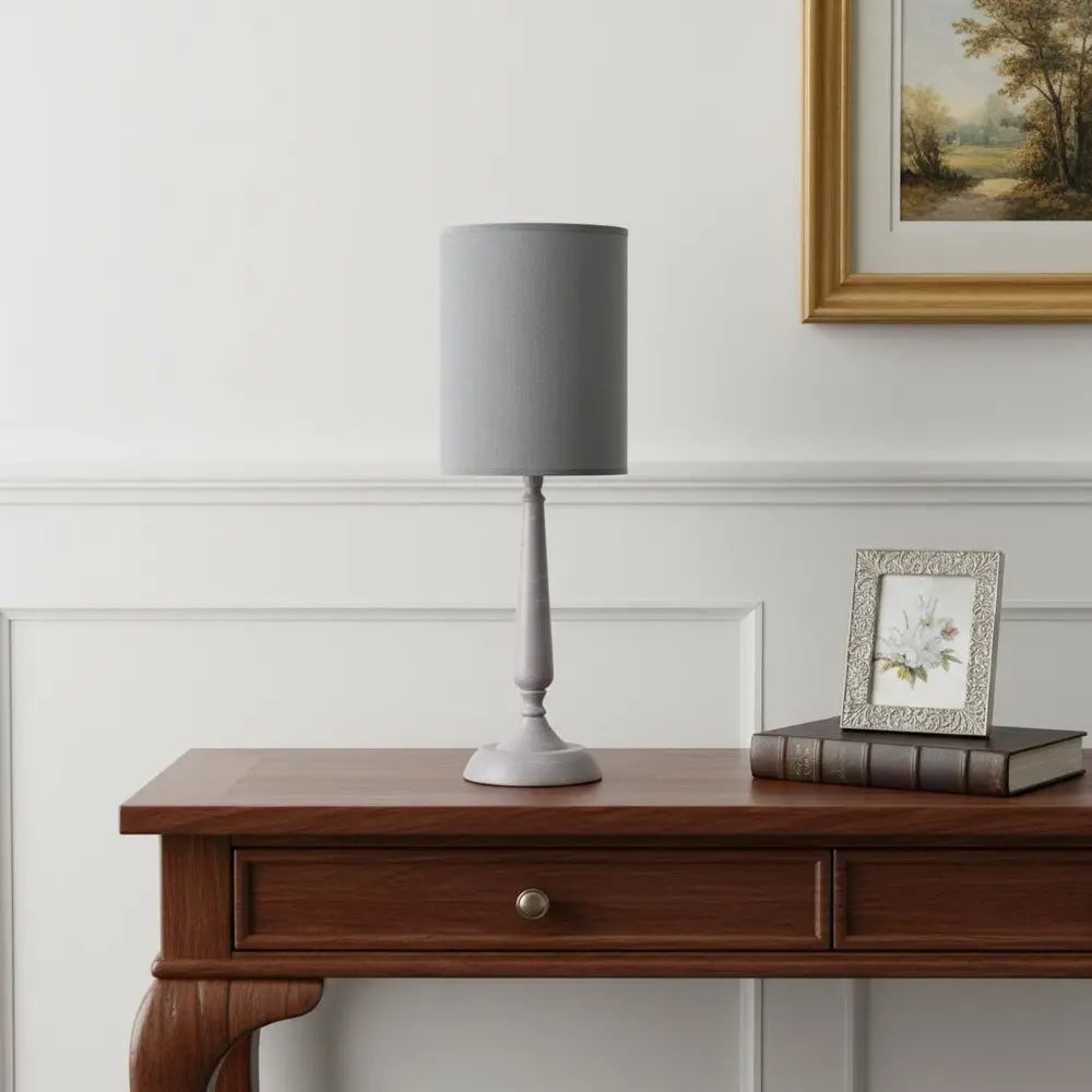 23" Gray Iron Table Lamp With Gray Cylinder Shade HomeRoots