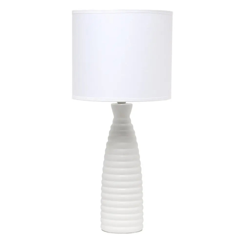 20" Off White Ceramic Novelty Table Lamp With Off White Drum Shade HomeRoots