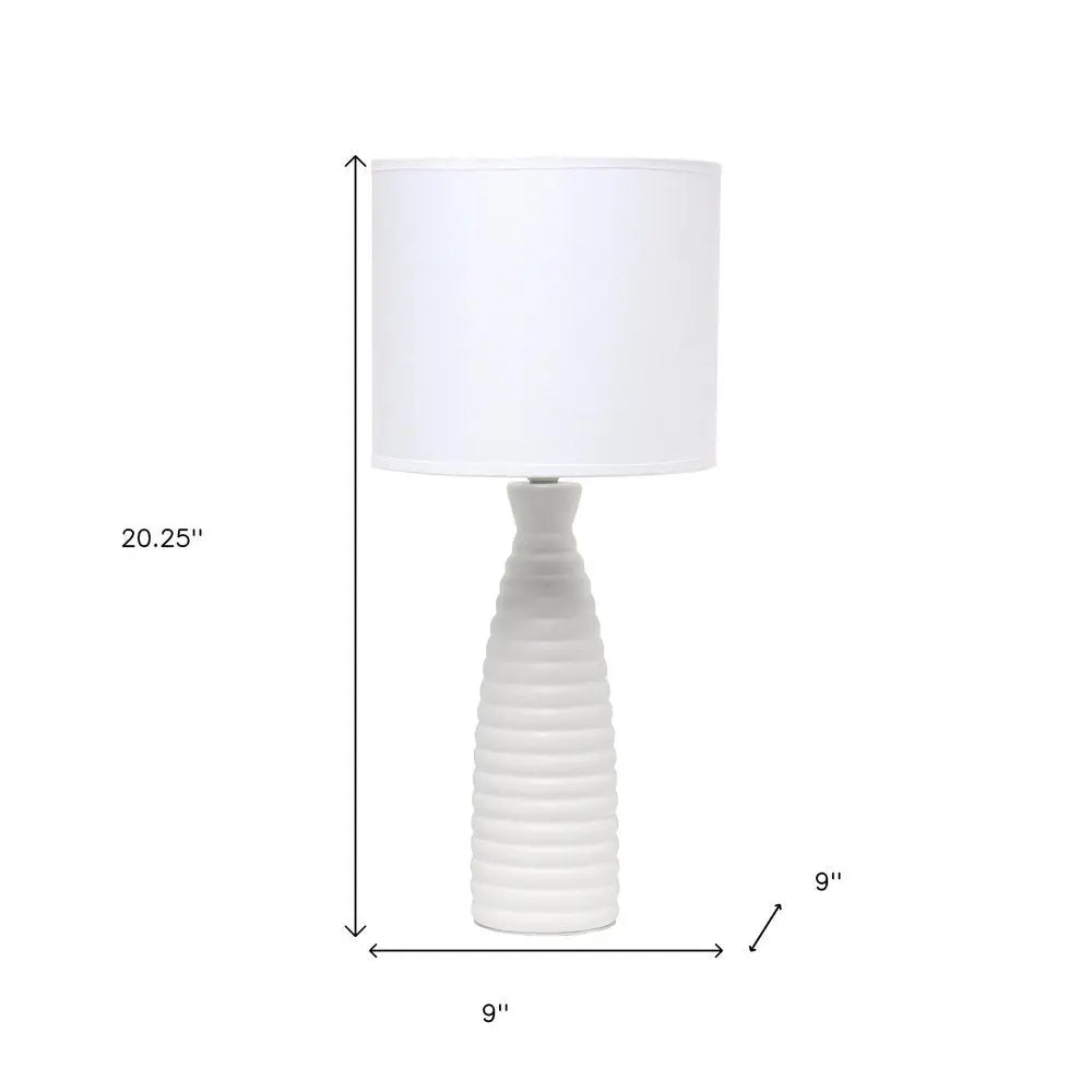 20" Off White Ceramic Novelty Table Lamp With Off White Drum Shade HomeRoots
