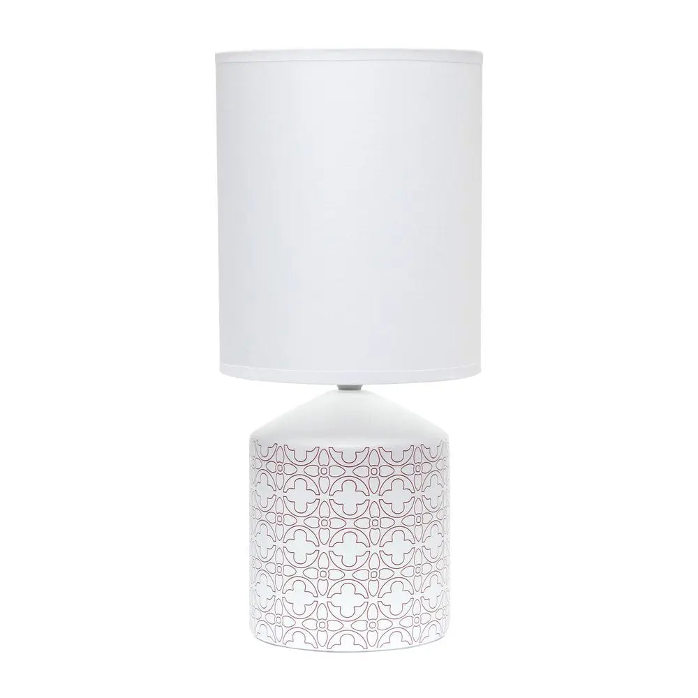 19" White And Tan Ceramic Table Lamp With White Cylinder Shade HomeRoots