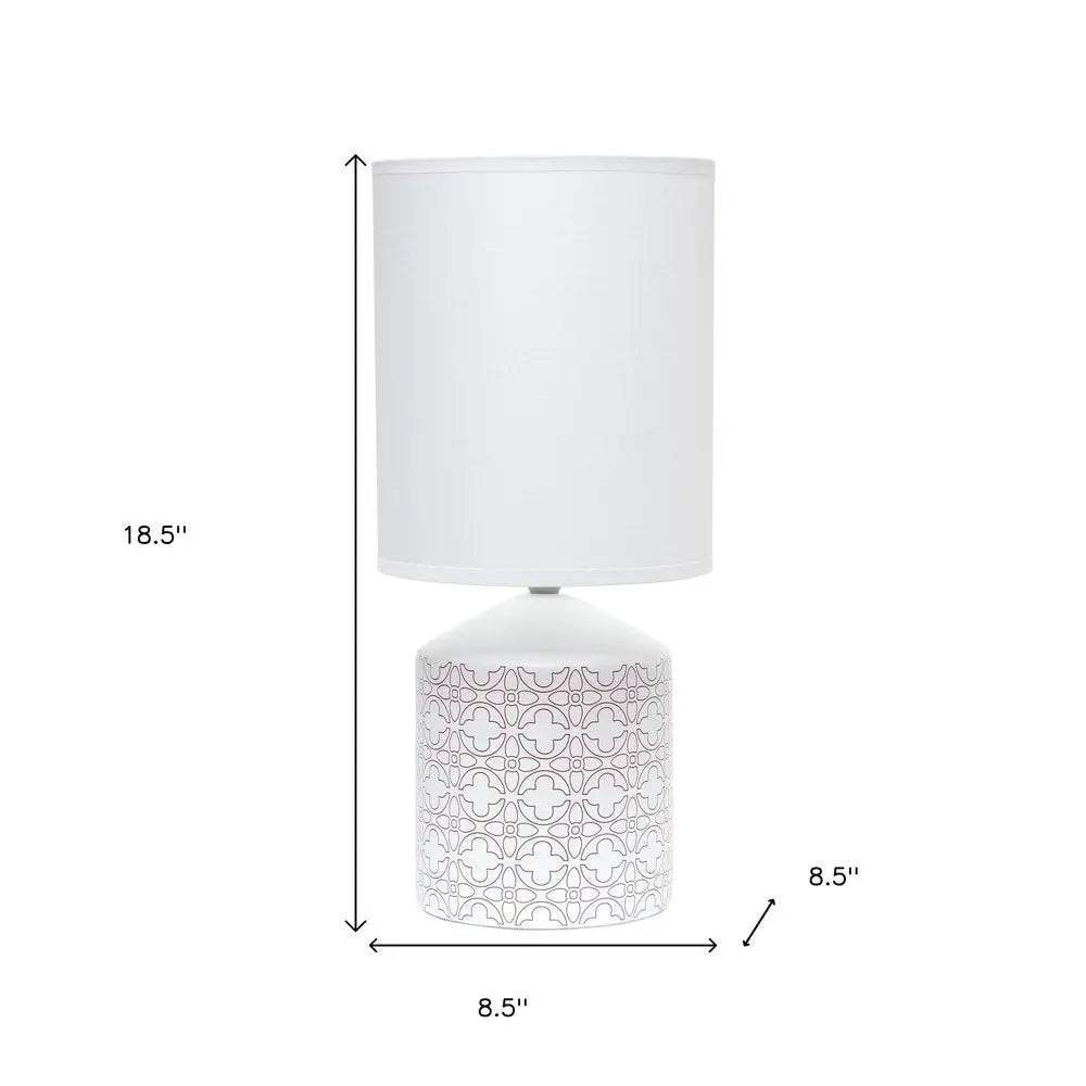 19" White And Tan Ceramic Table Lamp With White Cylinder Shade HomeRoots