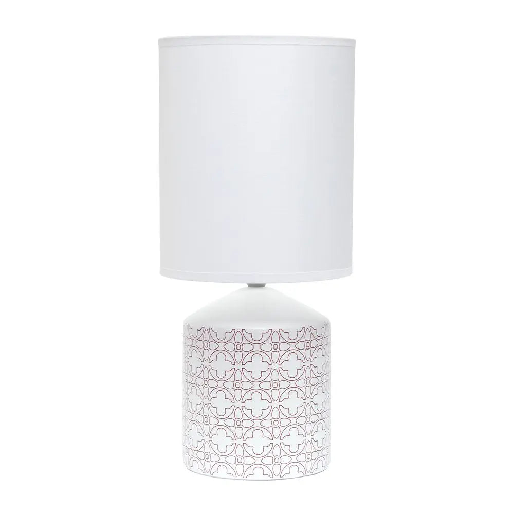 19" White And Tan Ceramic Table Lamp With White Cylinder Shade HomeRoots