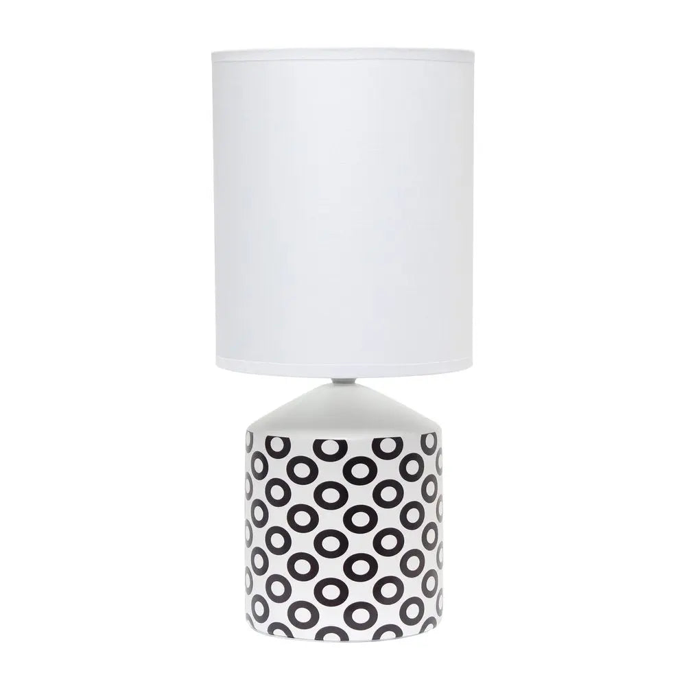 19" White And Black Ceramic Table Lamp With White Cylinder Shade HomeRoots