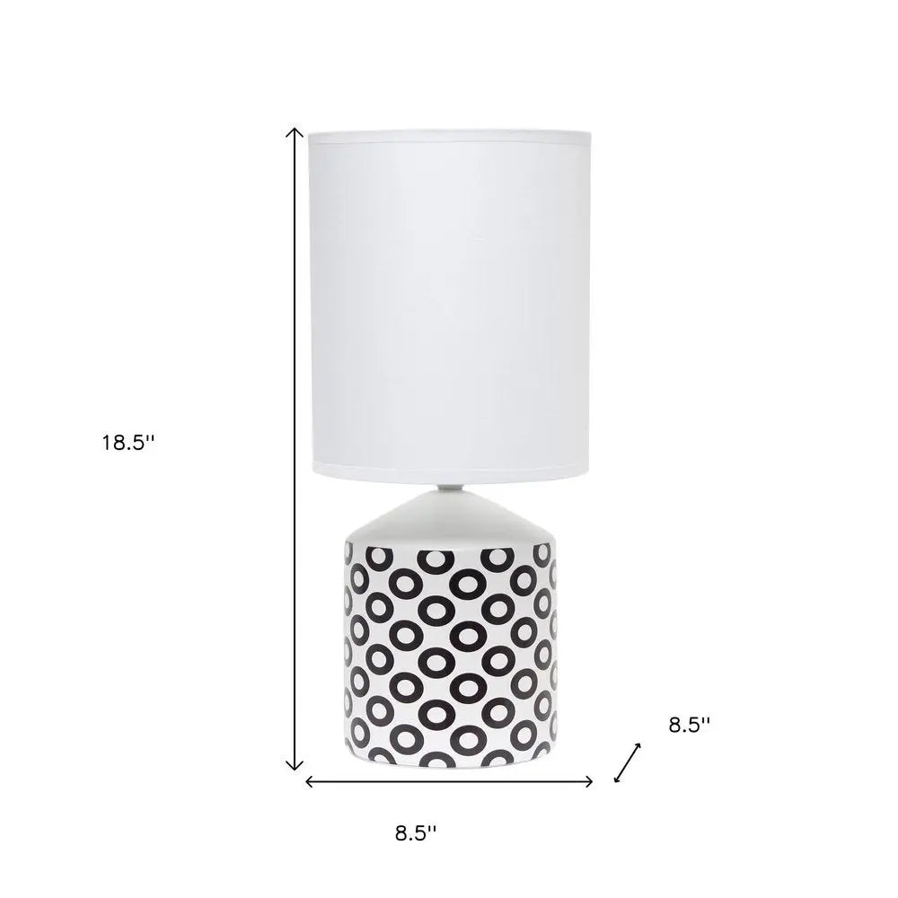 19" White And Black Ceramic Table Lamp With White Cylinder Shade HomeRoots